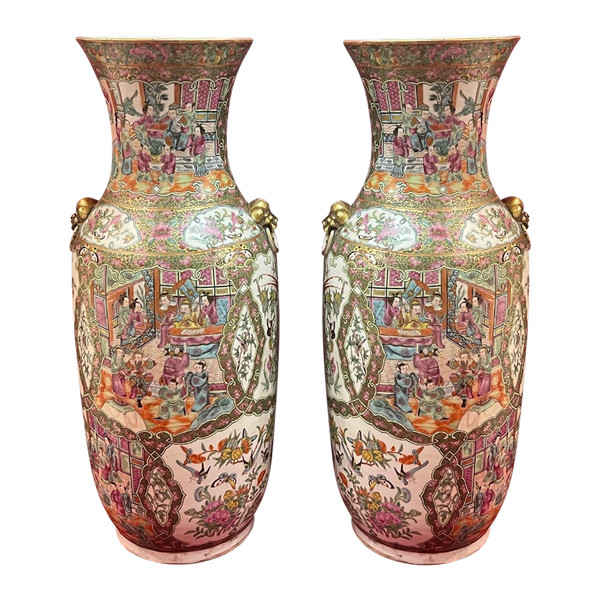 Enorme Paire De Vases En Porcelaine De Canton Chine XIX ème