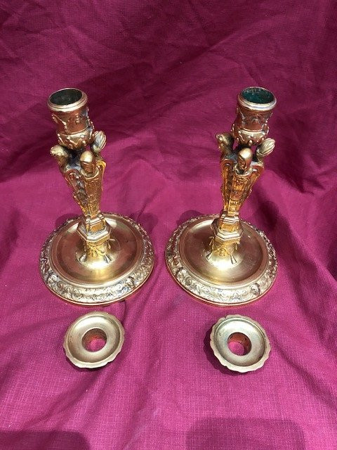 Pair Of Torches Bronze Gilt Napoleon III