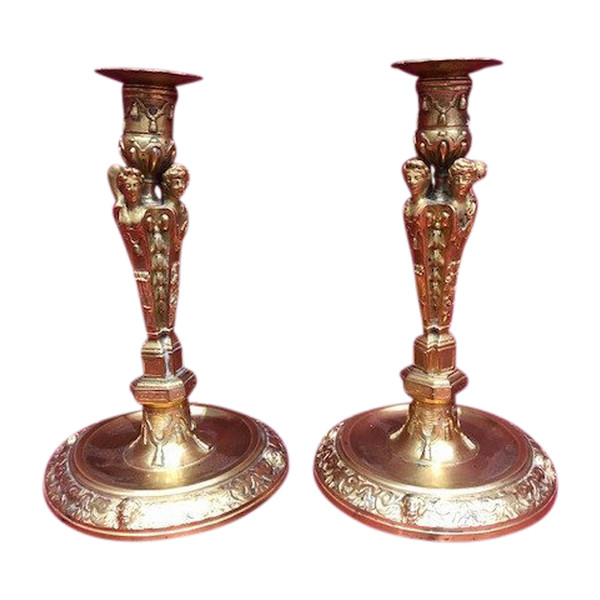 Pair Of Torches Bronze Gilt Napoleon III