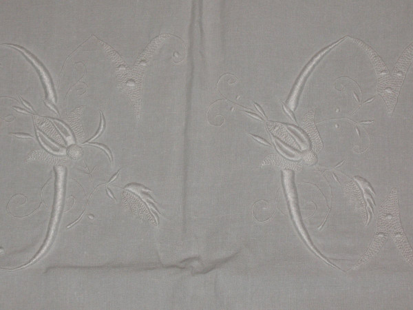 Wedding yarn sheet with bobbin lace return early 20th century initials IC