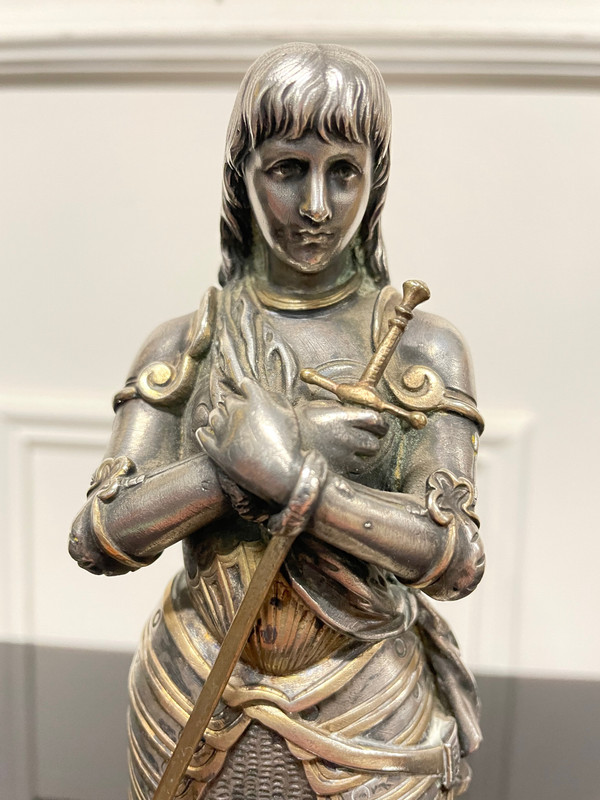Eutrope Bouret (1833-1906) - Joan of Arc In Silver Bronze Armor