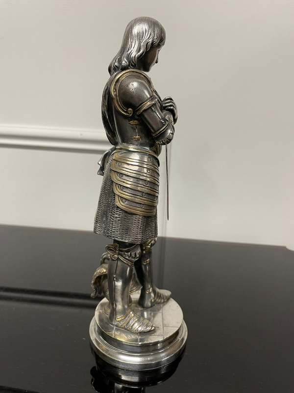 Eutrope Bouret (1833-1906) - Joan of Arc In Silver Bronze Armor