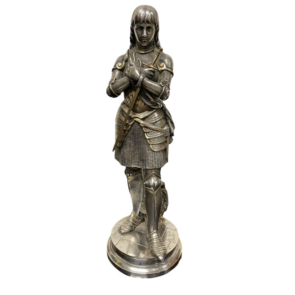 Eutrope Bouret (1833-1906) - Jeanne d'Arc En Armure Bronze Argenté