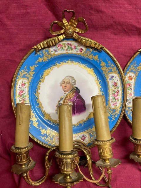 Pair of Gilded Bronze Porcelaine De Sevres Wall Sconces 19th C