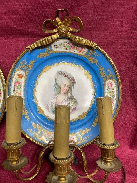 Pair of Gilded Bronze Porcelaine De Sevres Wall Sconces 19th C