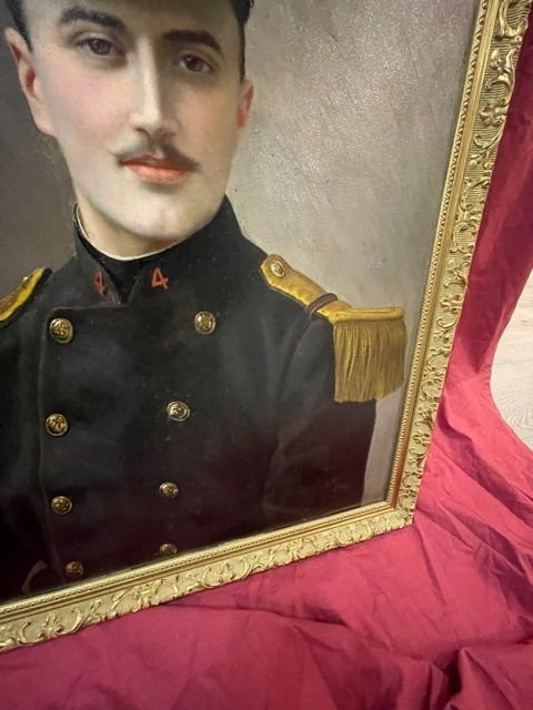 Adolphe Demange 1857-1928 Portrait Militaire Soldat d'Infanterie  Huile Sur Toile XIX ème