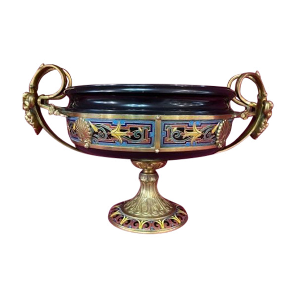 Coupe Bacchus émail Et Bronze Doré  Louis Constant Sevin (1821-1888) Ferdinand Barbedienne