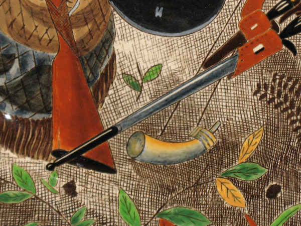 Gien earthenware dish Rambouillet hunting decor by J. Bertholle in perfect condition early 20th century