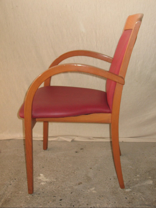 Set of 4 designer bridge armchairs from the 50s and 60s in honey-stained curved beech