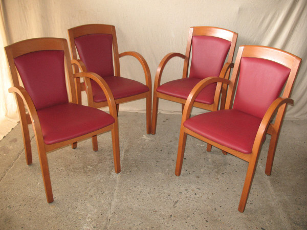 Set of 4 designer bridge armchairs from the 50s and 60s in honey-stained curved beech