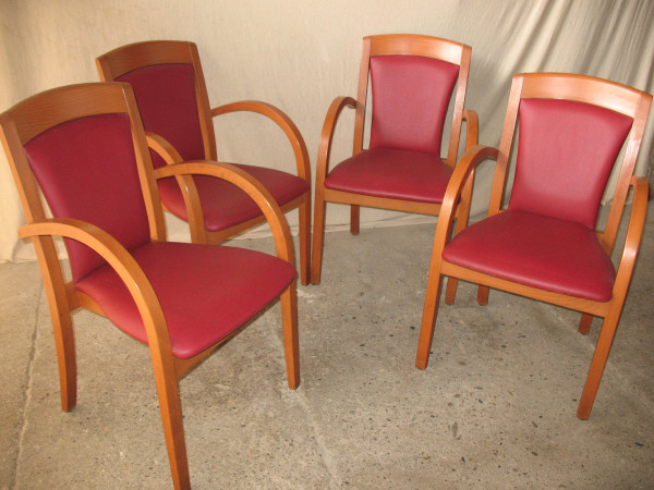 Set of 4 designer bridge armchairs from the 50s and 60s in honey-stained curved beech