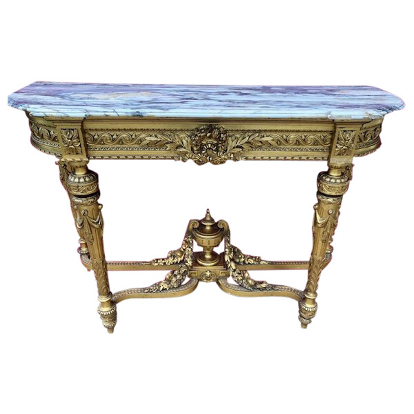 IMPOSANTE Console En Bois Dore  Epoque Napoleon III