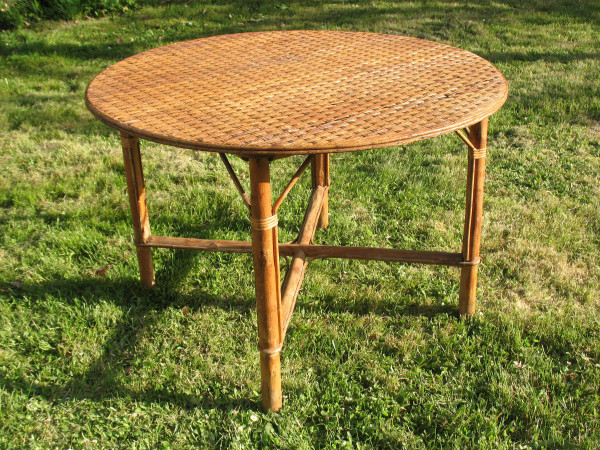 Large mid-20th century rattan garden table