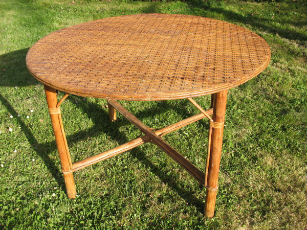 Large mid-20th century rattan garden table