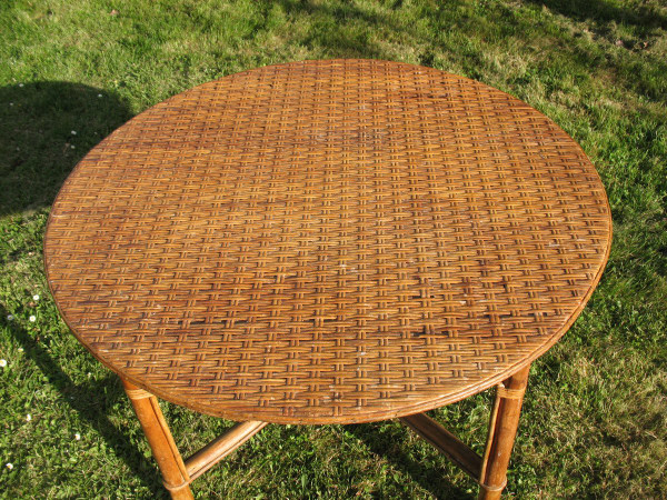 Large mid-20th century rattan garden table
