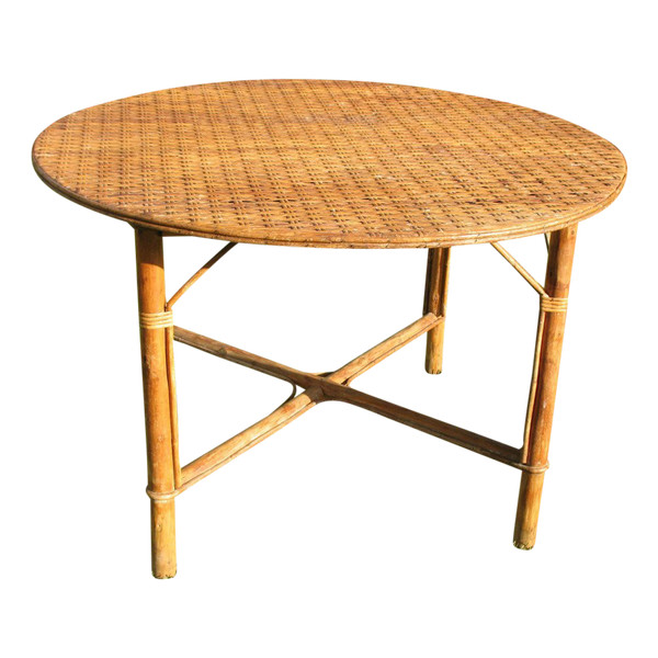 Grande table de jardin en rotin époque milieu 20ème