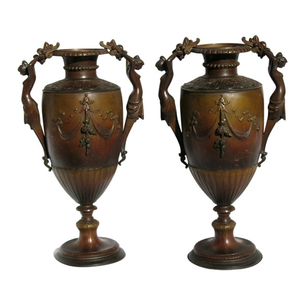 Pair of baluster vases in bronze and regulates, 19th century