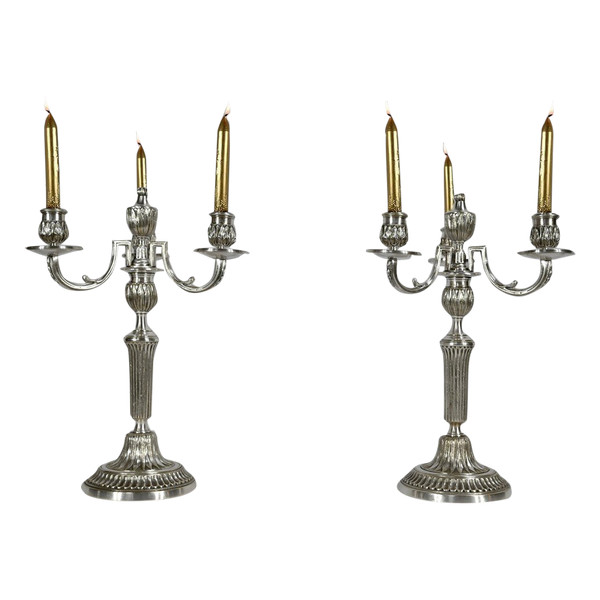 Pair of Silver Bronze Candlesticks - Late 19th Century