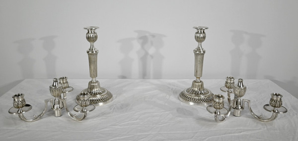 Coppia di Candelieri in Bronzo Argentato - Fine XIX Secolo