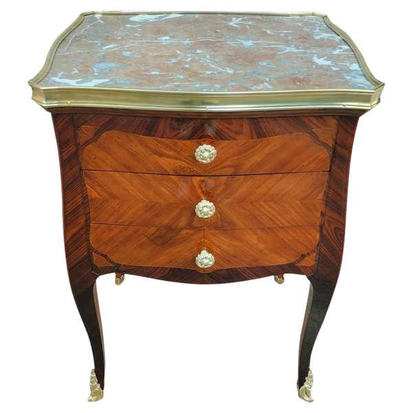 Bedside table - Louis XV - Bois De Rose - Peach blossom marble Late 19th century.