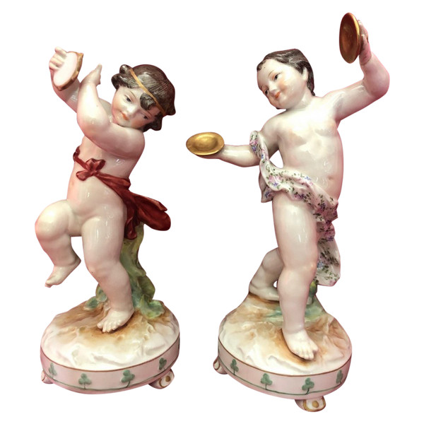 Paire Statues Chérubins Porcelaine Allemande XIX ème