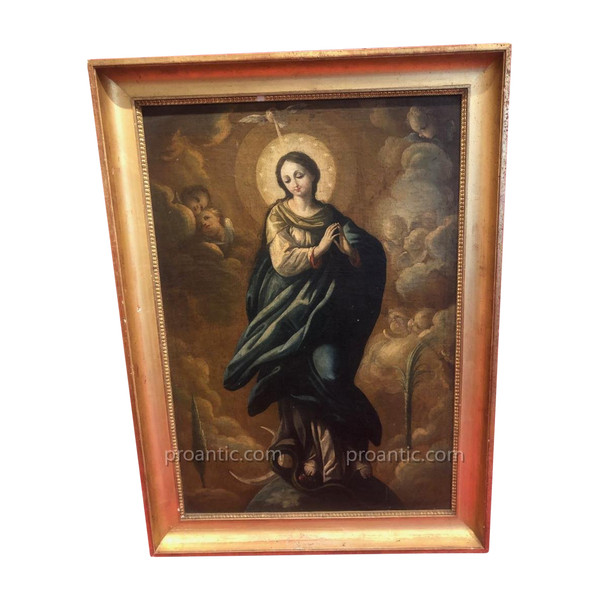 Oil On Canvas Spanish School XVIII Eme Virgin Of The Assumption