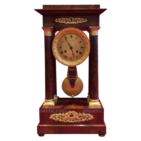 Pendule Empire Acajou De Cuba Bronze Dore