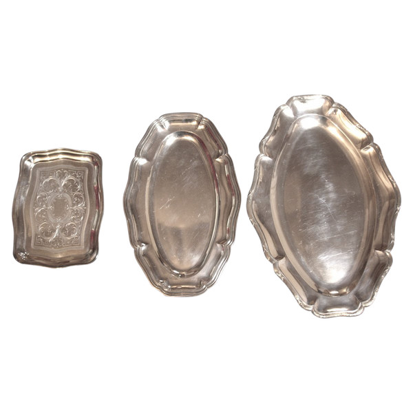 3 Louis XVI style silver metal dishes