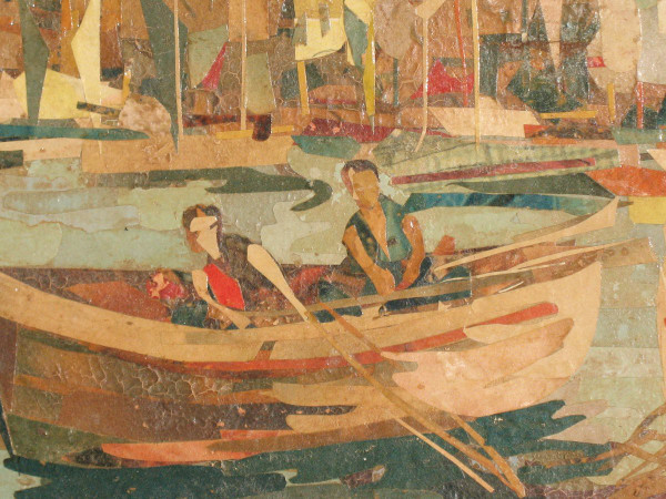 View of the port of Cannes collage on isorel, 20th century