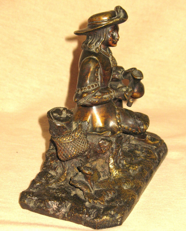 Cacciatore a riposo medaglia in bronzo patinato del XIX secolo