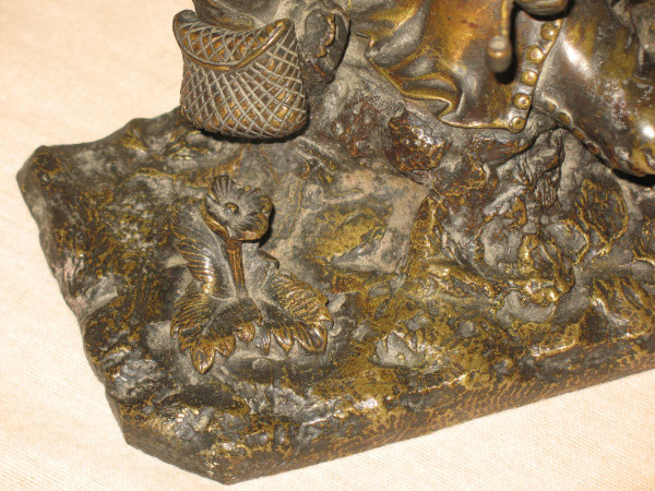 Cacciatore a riposo medaglia in bronzo patinato del XIX secolo