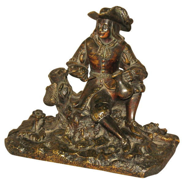 Hunter at rest bronze patina medal 19th century