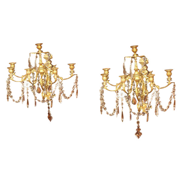 Pair of ormolu sconces with 6 lights in the Louis XVI style, 19th century