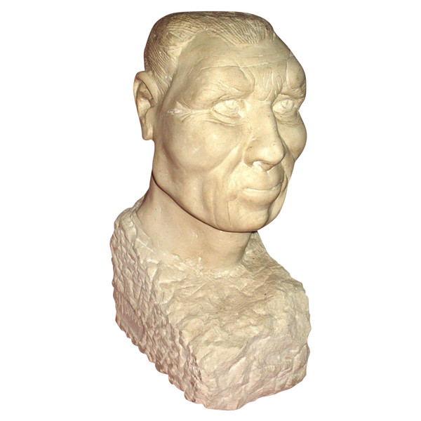 Busto di uomo in pietra di Borgogna firmato Moudie, XX secolo