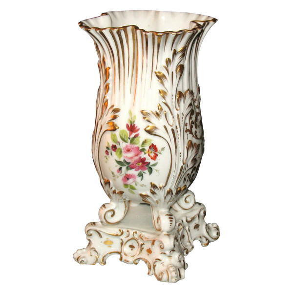 Vase in porcelain of Paris with floral decoration from the 19th century Restoration period in the taste of Jacob Petit