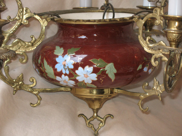 Hanging chandelier in earthenware and gilt bronze with 6 lights 19th century