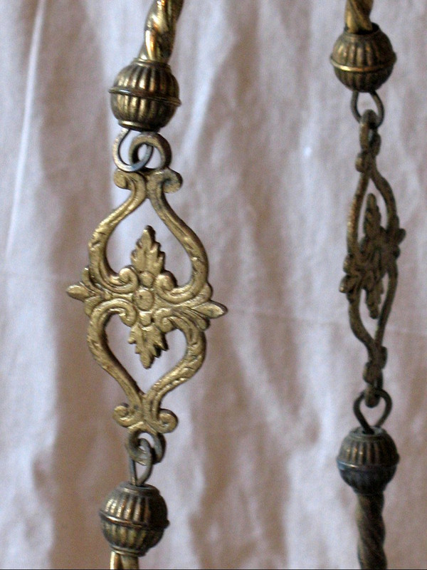 Hanging chandelier in earthenware and gilt bronze with 6 lights 19th century