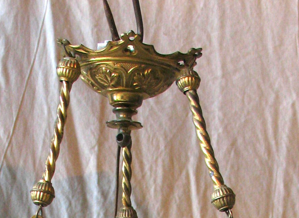 Hanging chandelier in earthenware and gilt bronze with 6 lights 19th century