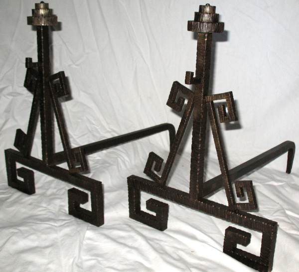 Pair of wrought iron andirons from the Art Deco period