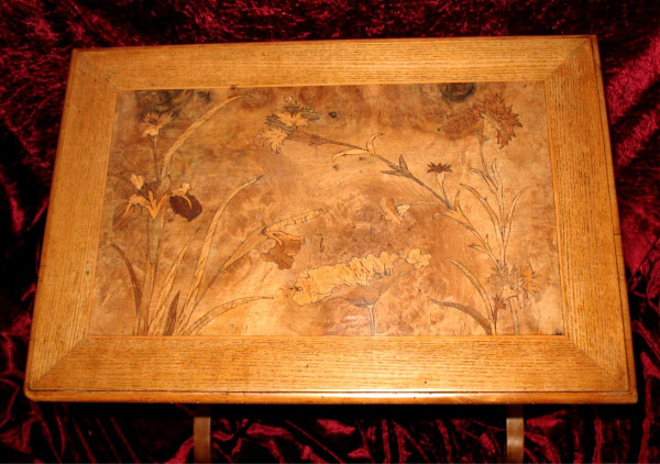 Nesting tables with iris decorations Ecole de Nancy in the taste of Gallé Art Nouveau period