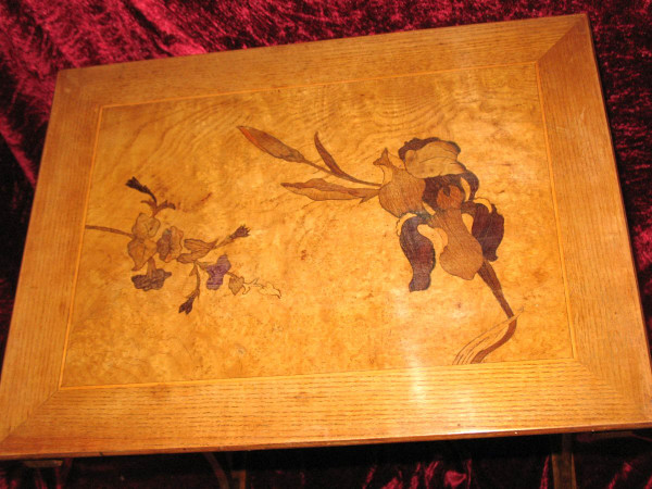 Nesting tables with iris decorations Ecole de Nancy in the taste of Gallé Art Nouveau period