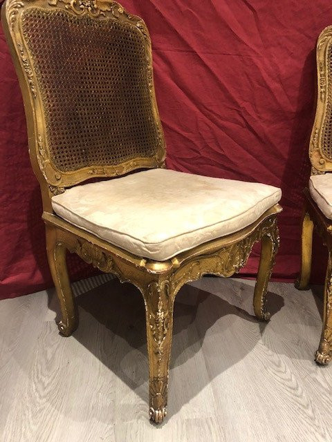 Paire De Chaises Fauteuils Louis XV En Bois Doré Du XIX ème