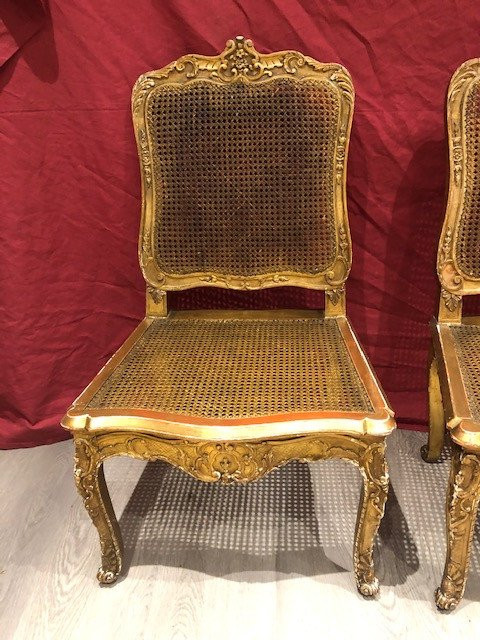 Paire De Chaises Fauteuils Louis XV En Bois Doré Du XIX ème