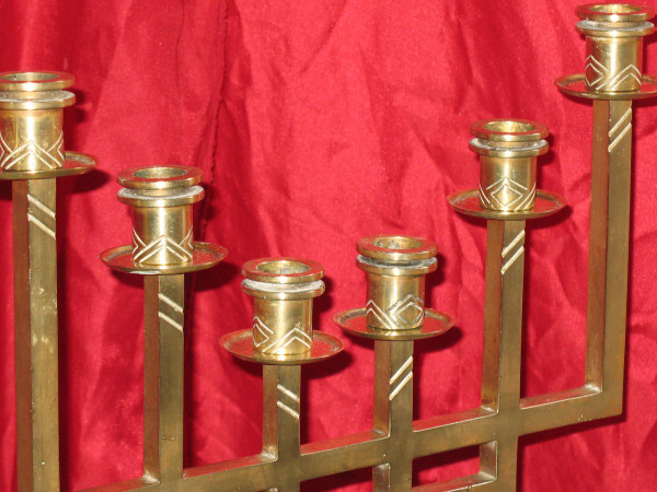 Pair of candlesticks Menora shape in bronze Art Deco period with 6 branches