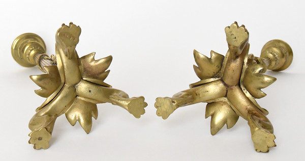 Pair of gilt bronze candlesticks decorated with lizards