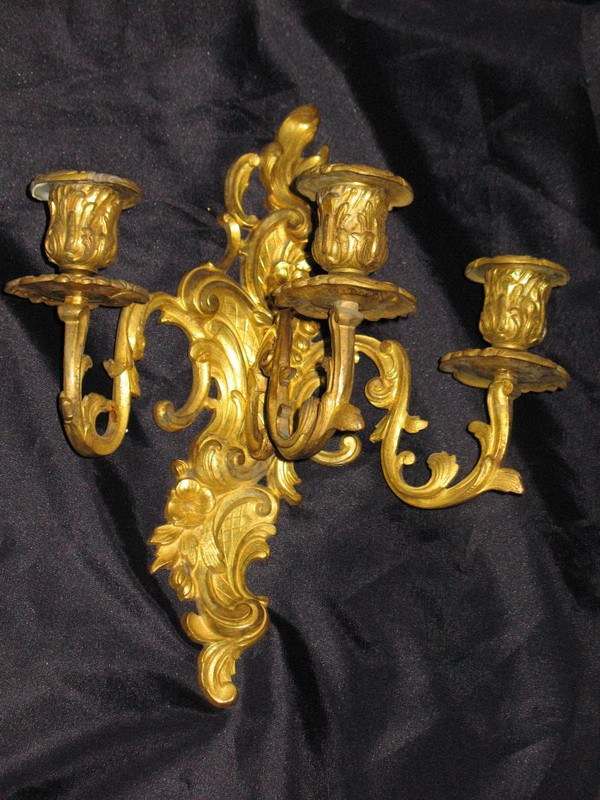 Pair of gilt bronze 3 lights sconces from the 19th century