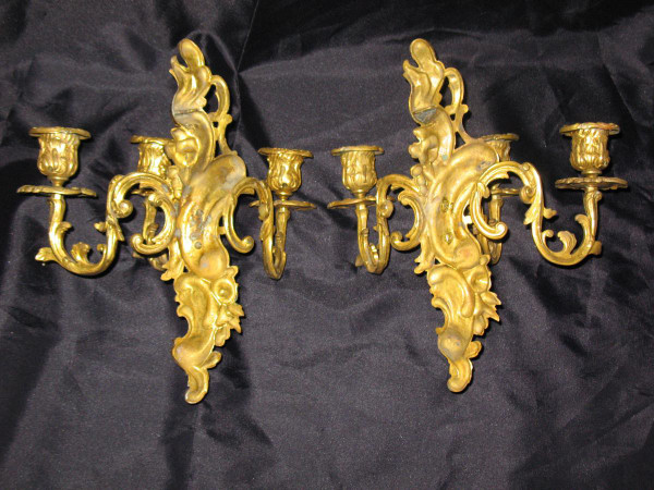 Pair of gilt bronze 3 lights sconces from the 19th century