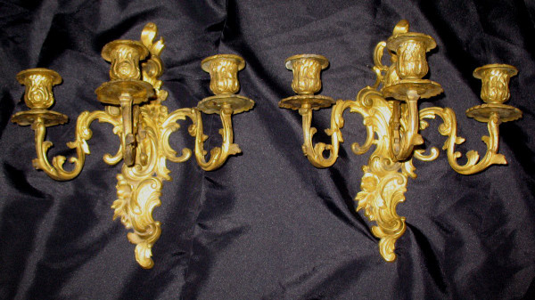 Pair of gilt bronze 3 lights sconces from the 19th century
