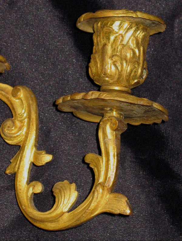 Pair of gilt bronze 3 lights sconces from the 19th century