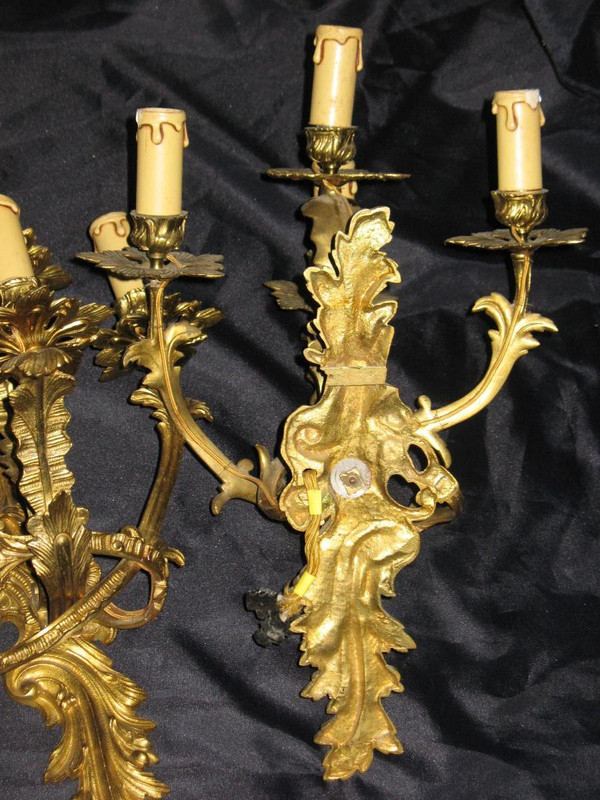 Pair of bronze sconces with 4 lights Louis XV style